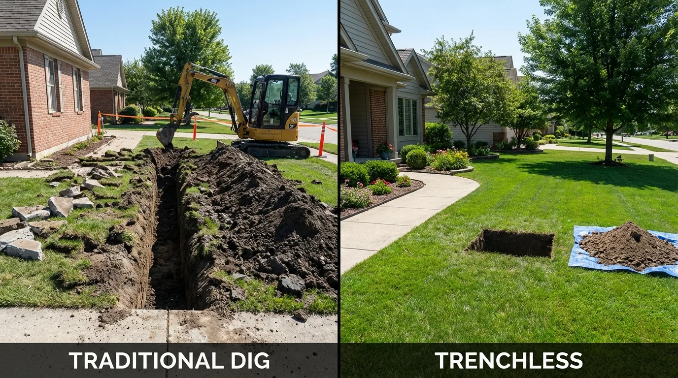 Trenchless sewer repair with minimal yard damage versus traditional excavation in Donaldsonville, LA